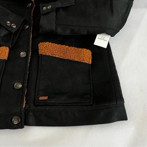 Brixton Sherpa Jacket Nouvelle Coat Lined Size Medium Black/Brown Button Closure - Picture 7 of 13